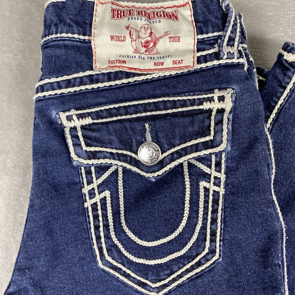 True Religion Rope Ricky Flap Jeans Men's 34x32 Relaxed Straight Blue Y2K Style